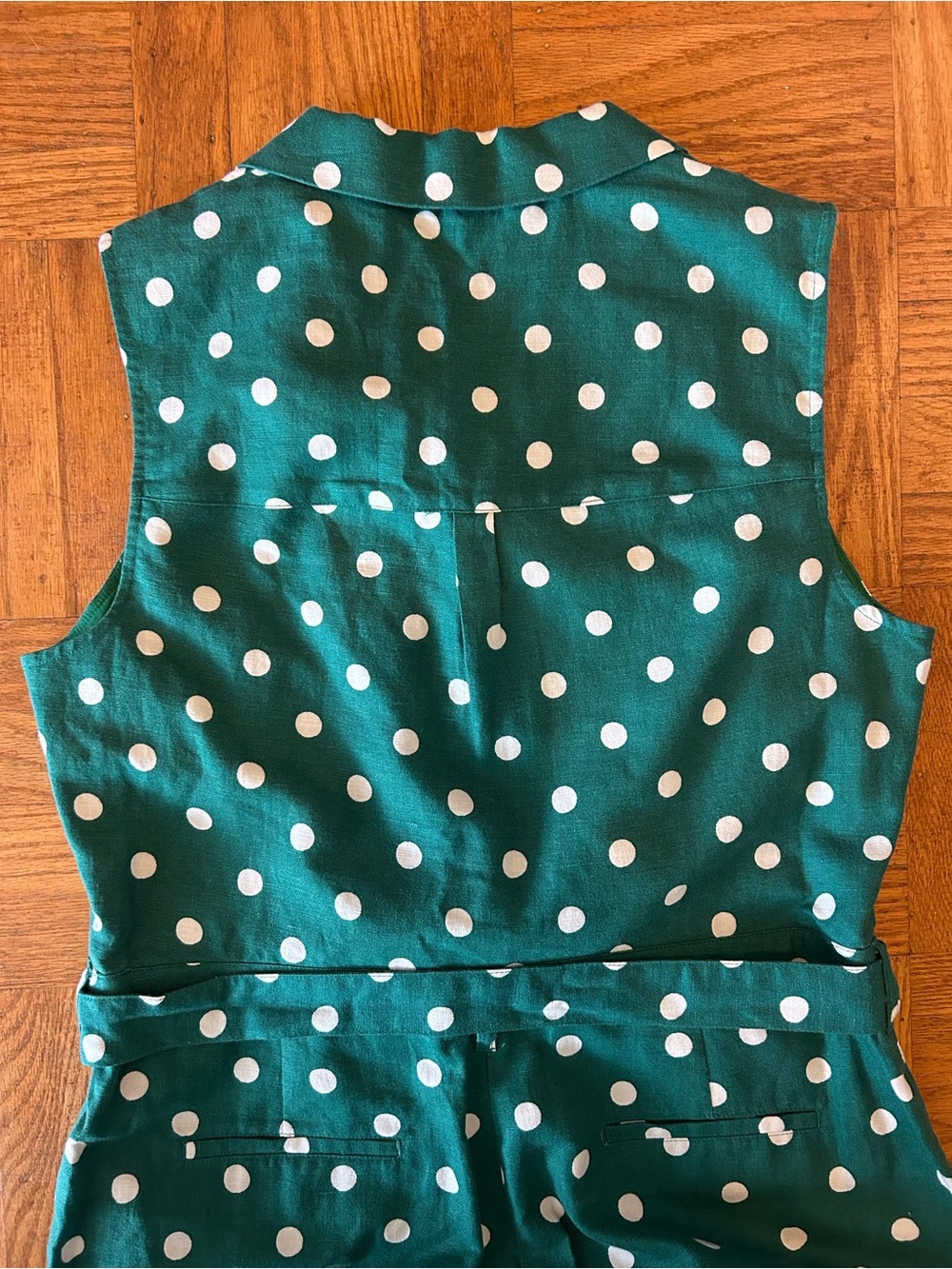 Boden Revere Collar Jumpsuit Green Polka Dot Cropped Wide Leg Sz 12 Sleeveless - Picture 9 of 9
